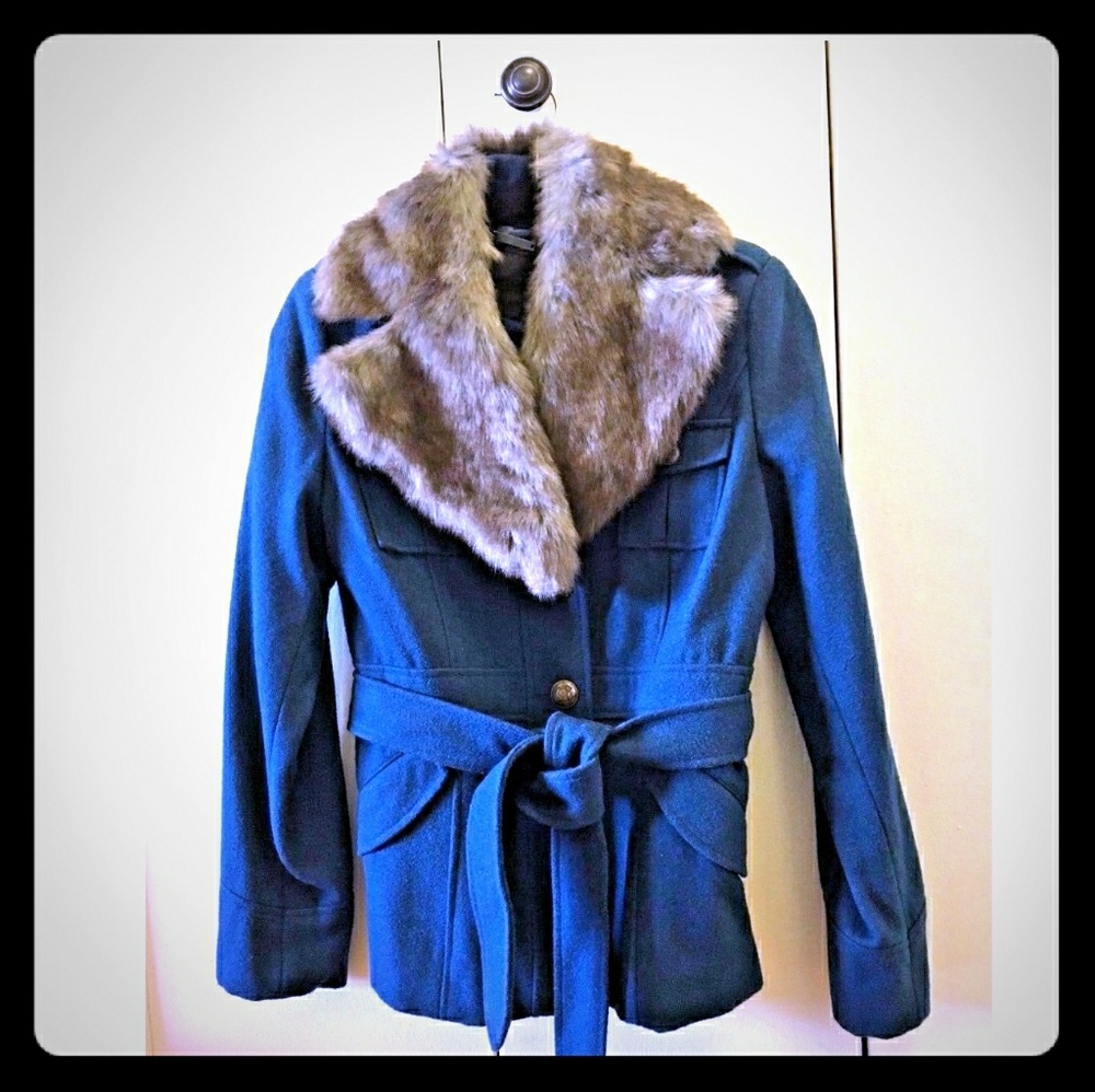 Military Wool Jacket w/ Removeable Vegan Fur